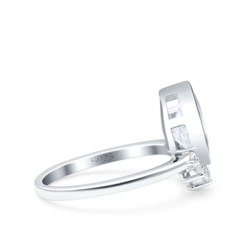 Art Deco Solitaire Accent Pear Wedding Ring Band Simulated Cubic Zirconia 925 Sterling Silver (14mm)
